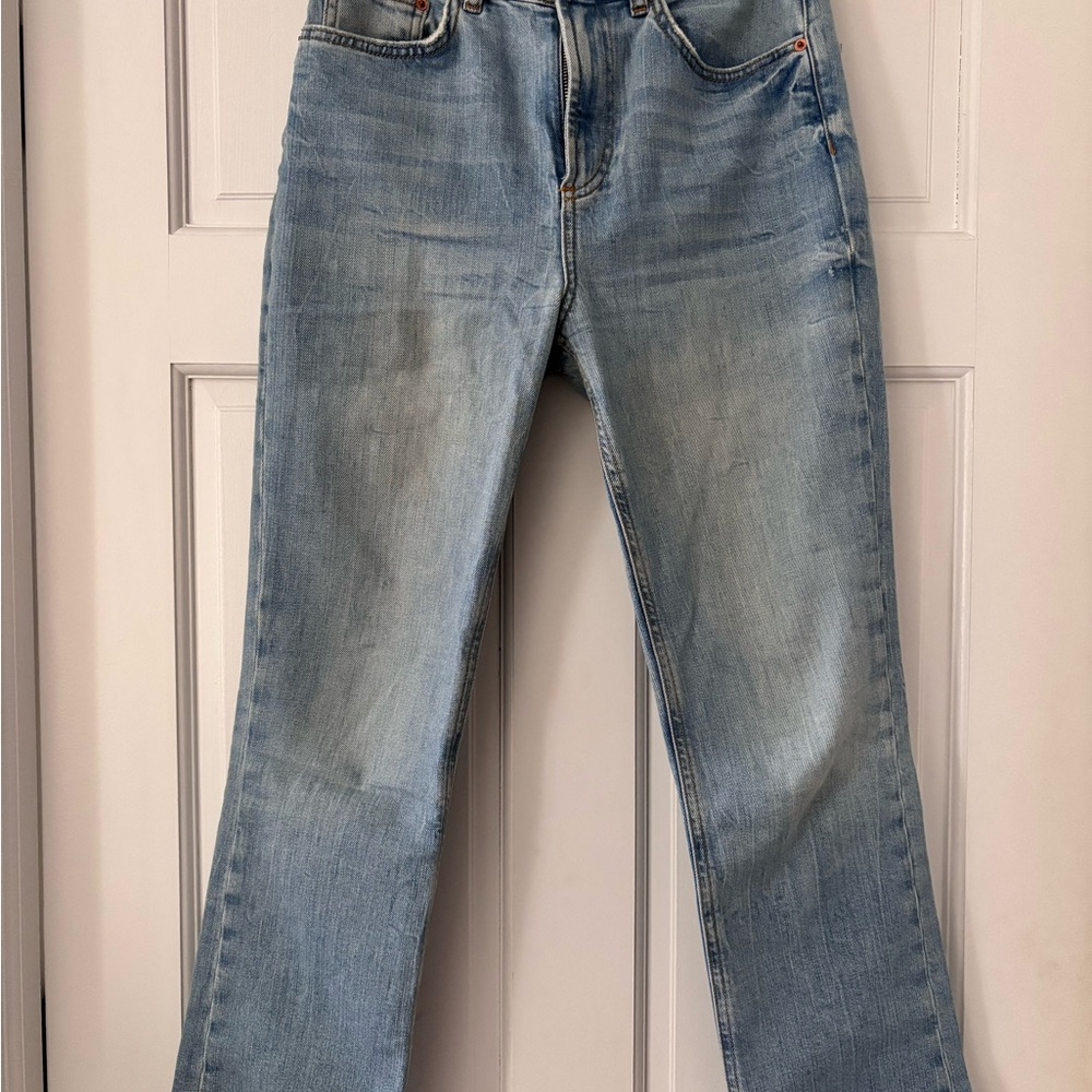 Zara Blue Ankle Cropped Jeans with Faded Look